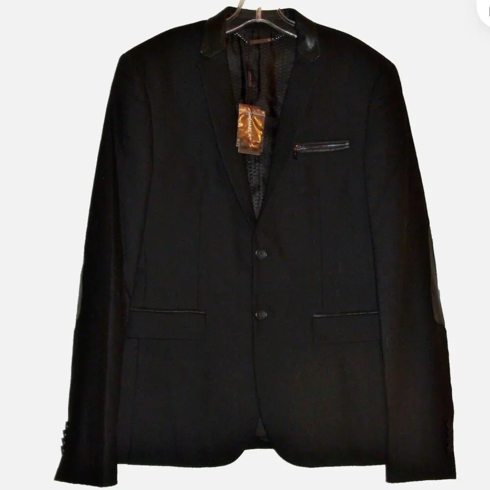 Michael Kors Black Wool Leather Blazer
